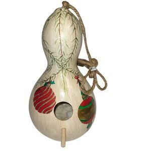 Christmas Hand Painted Gourd Ornament Bird House 12" Hanging